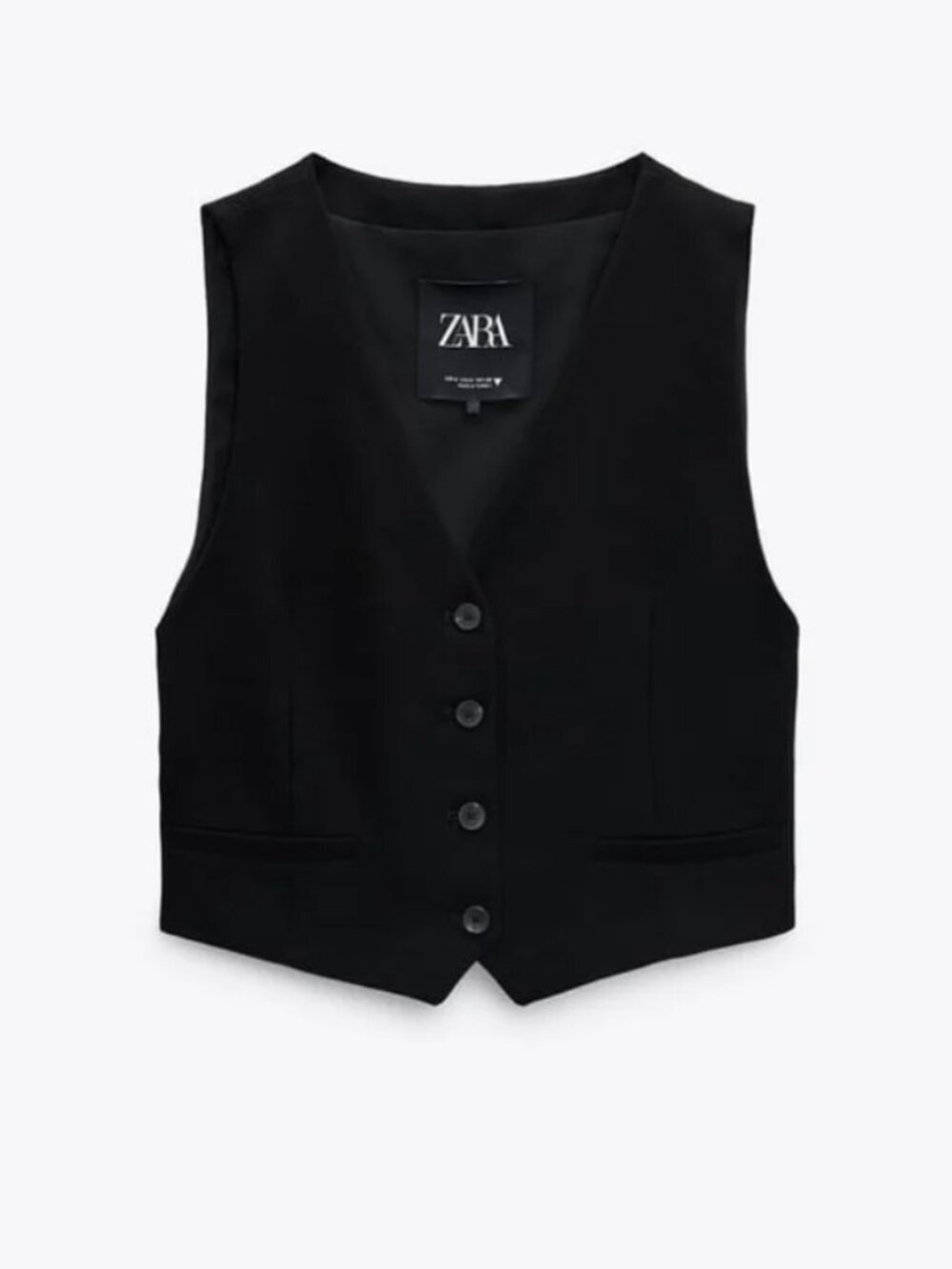 Zara Black V Neck Button Down Waistcoat Vest Tank Top S - Picture 2 of 8